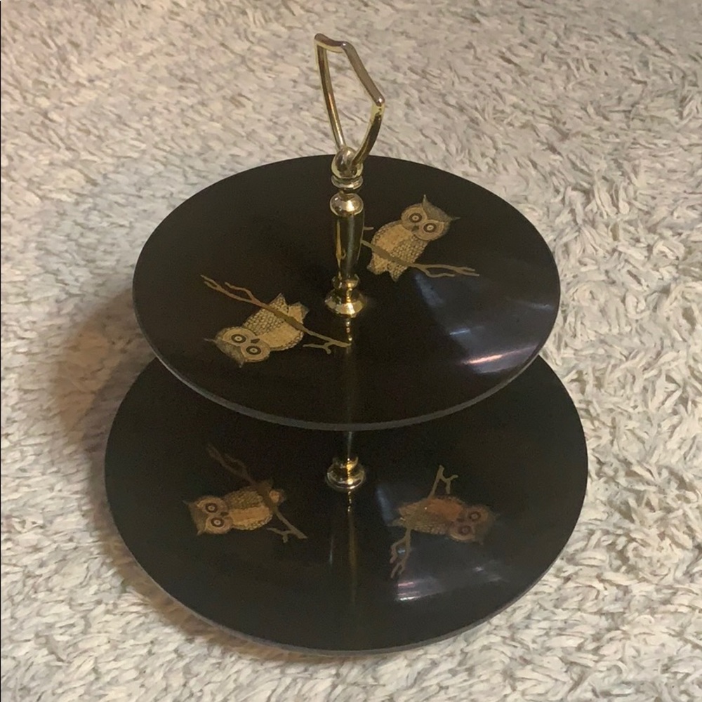 VINTAGE Couroc of Monterey Owl tiered serving tray